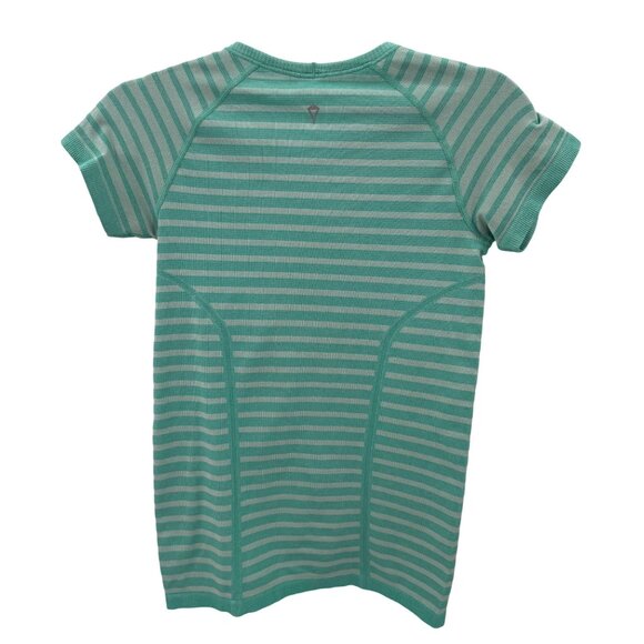 Ivivva By Lululemon Mint Green Striped Short Sleeve Shirt Girls Large - Picture 2 of 5